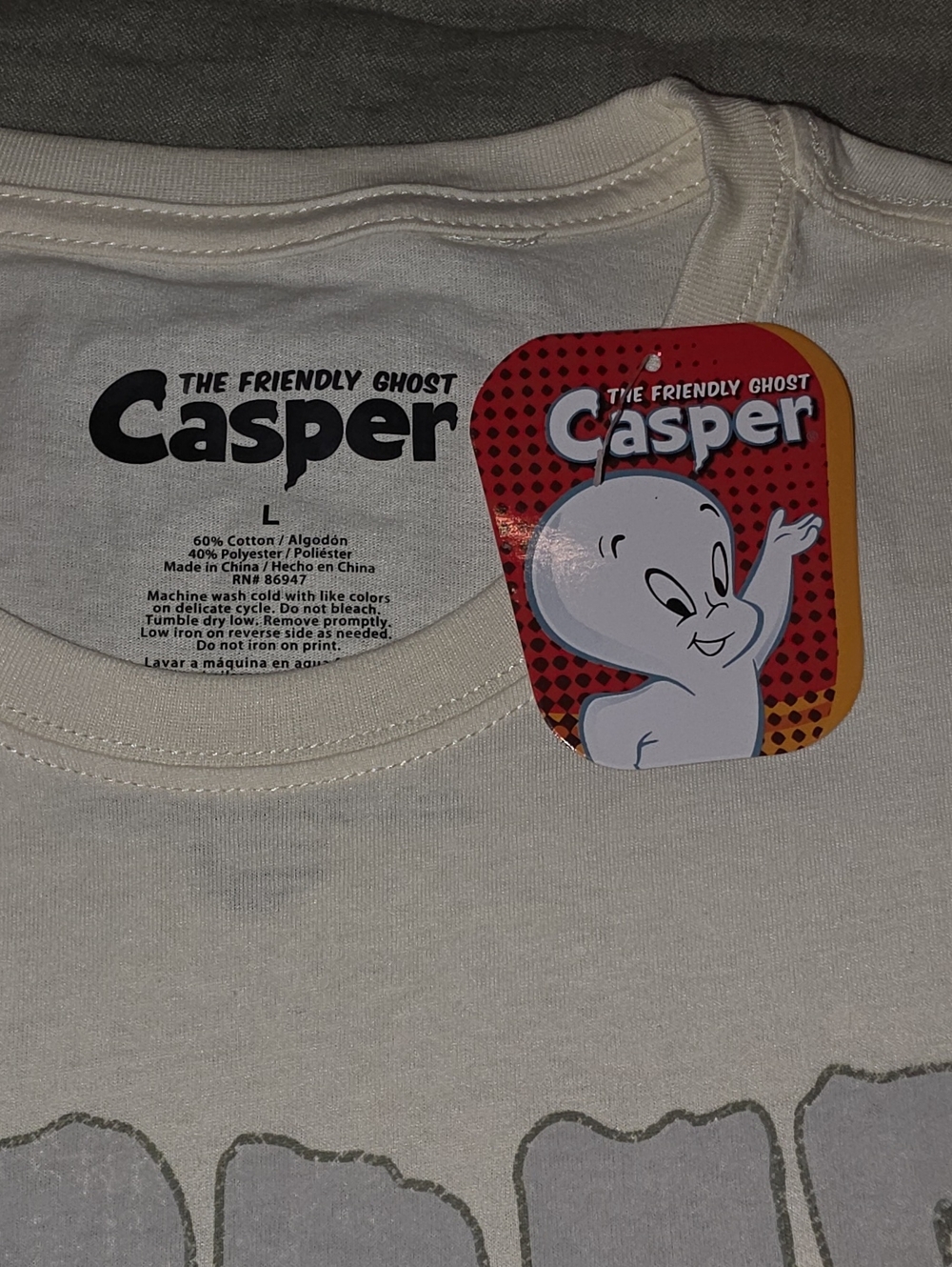 Casper The Friendly Ghost Casper Graphic Tee Gray Large NWT - Picture 2 of 2